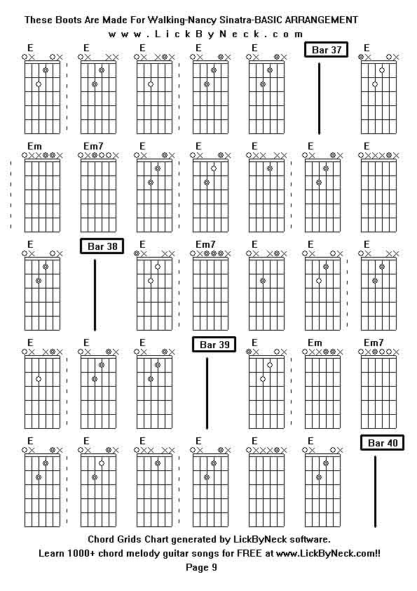 Chord Grids Chart of chord melody fingerstyle guitar song-These Boots Are Made For Walking-Nancy Sinatra-BASIC ARRANGEMENT,generated by LickByNeck software.